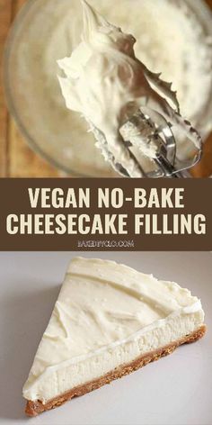 vegan no - bake cheesecake filling in a glass bowl