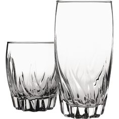 two glasses sitting next to each other on a white background