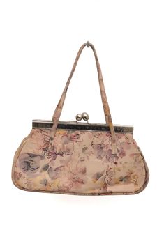 Flaunt your unique and vintage style with this 80s floral real leather purse with metal clasp. This gorgeous and feminine purse features a floral print on the leather, a metal clasp closure, and a leather handle. The purse has a doctors bag style shape that gives it a classic and timeless appeal. The interior is lined with brown fabric and has one zippered pocket. This purse is in very good condition and shows minor signs of wear. This purse is made of real leather and metal and measures approxi Floral Print Formal Bags For Spring, Formal Floral Print Bags For Spring, Formal Floral Print Bag For Spring, Formal Spring Floral Print Bags, Vintage Leather Bags For Spring, Vintage Formal Shoulder Bag For Spring, Vintage Formal Bag For Spring, Vintage Floral Print Shoulder Bag For Spring, Vintage Formal Bags For Spring