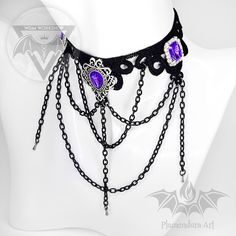 Amethyst Queen Black Lace Necklace With Purple and White - Etsy Bulgaria Purple Party Necklace With Chain Detail, Purple Party Jewelry With Adjustable Chain, Purple Chain Necklace For Party, Black Crystal Jewelry With Chain, Black Amethyst Jewelry For Formal Occasions, Formal Black Amethyst Jewelry, Purple Gothic Jewelry For Formal Occasions, Gothic Purple Metal Jewelry, Gothic Purple Jewelry For Formal Occasions