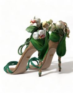 DOLCE & GABBANA Gorgeous brand new with tags, 100% Authentic Dolce & Gabbana shoes satin strap sandals detailed with adjustable ankle straps, and floral embellished back side and heel, stiletto heel and leather sole. Model: Heels sandals Color: Green with floral detailing Leather bottom sole Logo details Made in Italy Materials: Leather, Satin Floral Embellished Open Toe Heels For Evening, Spring Gala Sandals With Sculpted Heel, Spring Gala Sandals With Pointed Toe, Spring Ankle Strap Heels For Fashion Events, Elegant Flower-shaped Sandals With Heel Strap, Designer High Heel Spring Heels, High Heel Sandals For Spring Fashion Events, Spring High Heel Sandals For Fashion Events, Spring Designer High Heels