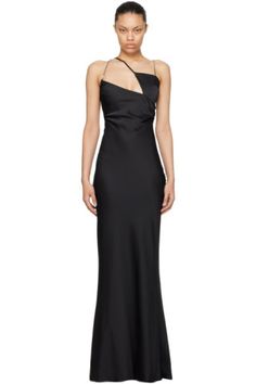 The Attico, Asymmetric Neckline, Dress Gold, Black Chain, Polyester Dress, Black Maxi, Polyester Satin, Satin Dress, Gold Dress