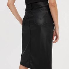 Faux Leather Icon Pencil Skirt - Black | Levi's® US Modern Leather Pencil Skirt, Elegant Faux Leather Pencil Skirt For Office, Elegant Faux Leather Pencil Skirt For Work, Faux Leather Fitted Skirt For Work, Fitted Faux Leather Skirt For Work, Chic Faux Leather Pencil Skirt For Work, Elegant Fitted Faux Leather Pencil Skirt, Elegant Formal Faux Leather Pencil Skirt, Trendy Faux Leather Pencil Skirt For Office