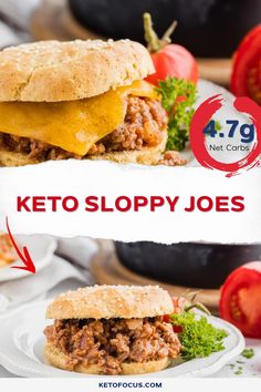 the keto sloppy joes recipe is shown on a white plate