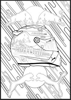 a coloring page for the red bull race car in the rain with its hood up