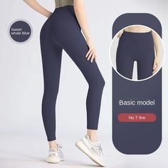 a woman in black leggings with the words basic model not time