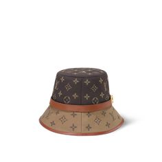 LOUIS VUITTON® - Dauphine Bucket Hat - Brown Louis Vuitton Dauphine, Louis Vuitton Official, Color Dorado, Casual Wardrobe, Leather Band, Gold Tone Metal, Bucket Hat, Accessories Hats, Gold Color