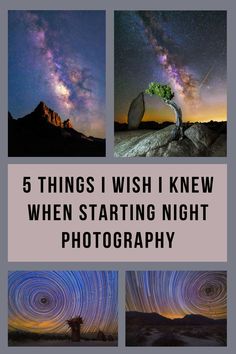 the night sky with stars and swirls in it, as well as text that reads how to photograph the night sky