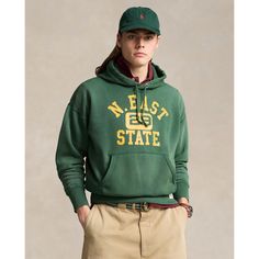 This cotton-blend-fleece sweatshirt is specially treated and printed to mimic the look of a well-worn favorite. It’s finished with a collegiate-inspired graphic at the front. Logo Detail Hoodie Sweatshirt For Fall, Fall Hoodie Sweatshirt With Logo Detail, Fall Hoodie Sweatshirt With Logo, Collegiate Top With Drawstring Hood For Sports Season, Collegiate Crew Neck Top With Drawstring Hood, Hooded Sweatshirt With Logo For Fall, Hooded Sweatshirt With Logo Detail For Fall, Fall Hoodie Sweatshirt With Logo Print, Fall Logo Print Hoodie Sweatshirt