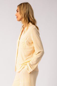 This item is Final Sale. Wake up buttercup-time to rise and shine! A classic pajama top in the comfiest aloe infused modal jersey. Yellow Pajamas, California Contemporary, Luxury Essentials, Casual Lifestyle, Rise And Shine, Lazy Days, Sleepwear & Loungewear