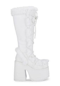 base Fluffy White Boots, Shoes Platform Boots, High Platform Boots, Knee High Platform Boots, Demonia Shoes, Boots Combat, White Boots, Platform Sneakers, Platform Boots