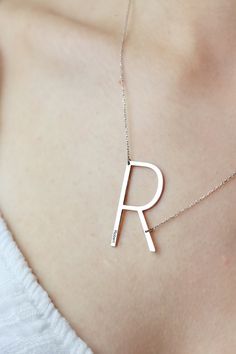 Large Letter Necklace , Big Letter Necklace , Sideways Initial Necklace , Valentines Day Gifts , Monogram Necklace Your special days will be more meaningful with this necklace. Chain Length: 14,16,18,20,22 inch options are available. Color Options: Rose, Gold and Silver How to order: Just specify the color, chain length, name, letter you want from the section on the right of the picture. Chain adjustment is made by using an extension ring at the end of the chains. Packaging: All items are shippe Personalized Tan Pendant Jewelry, Personalized Tan Pendant Necklace, Sterling Silver Initials Necklace In Tan, Sterling Silver Tan Necklaces With Initials, Tan Sterling Silver Initials Necklace, Silver Initial Pendant Necklace For Everyday, Silver Custom Necklace With Initial Pendant For Everyday, Meaningful Sterling Silver Necklaces For Birthdays, Dainty Personalized Tan Necklaces