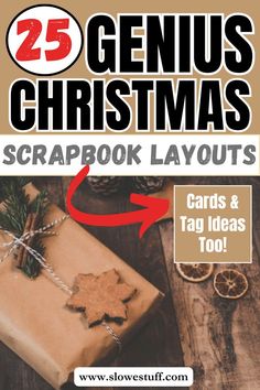 Image of a scrapbook page and heading 25 Christmas Scrapbook Ideas or Layouts and website www.slowestuff.com listed Ideas For Christmas Crafts, Christmas Scrapbook Ideas, Junk Journal Layout, Junk Journal Ideas Inspiration, Journal Ideas Inspiration, Ideas For Scrapbook, Junk Journal Ideas, Scrapbook Page Ideas, Christmas Layout