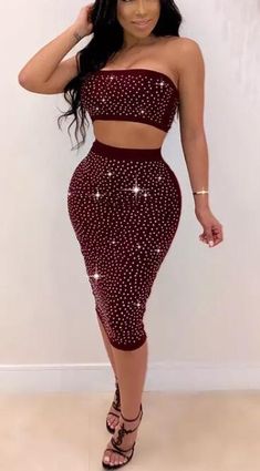 Sparkly Rhinestone Studded Sexy 2 Piece Set Women Off Shoulder Strapless Crop Top+High Waist Skirt Set Embellished Fitted Sets For Night Out, Chic Embellished Sets For Night Out, Fitted Party Sets With Rhinestones, Fitted Evening Sets With Rhinestones, Fitted Rhinestone Party Sets, Glamorous Sleeveless Party Set, Elegant Sleeveless Sets For Night Out, Glamorous Fitted Sets For Date Night, Party Sets With Rhinestones