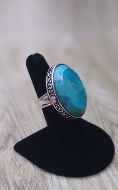 Turquoise Ring...Vintage Barse Large Oval Blue Turquoise Ring, 925 Sterling Silver... Size 6 Antique Oval Turquoise Ring, Vintage Chrysocolla Rings For Gifts, Vintage Chrysocolla Rings As Gift, Vintage Chrysocolla Turquoise Ring, Bohemian Oval Chrysocolla Ring, Bohemian Oval Rings With Patina, Bohemian Turquoise Oval Ring, Vintage Turquoise Ring With Oval Cabochon, Turquoise Oval Ring With Patina