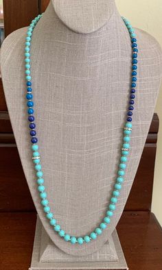 Ann Taylor Blue Bead Long Necklace, New with Original Tag. Multiple Shades of Blue Beads with Goldtone Accents, Graduated in Size. Crystal Rhinestone accents.  36 Inches Long. Beads are Graduated in size from 5-8 Millimeters. In Excellent, New Condition. With Original Tag. Beaded Diy, Online Earrings, Blue Turquoise, Blue Beads, Diy Beads, Bead Necklace, Turquoise Blue, Chain Styles, Long Necklace