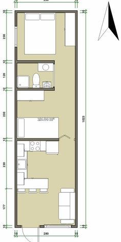 the floor plan for a small apartment with one bedroom and an attached living room area