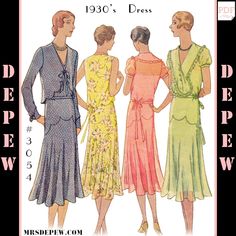 Vintage Sewing Pattern Ladies' 1930s Dress & Bolero with Scallop Trim #3054 1930’s Dresses, 1930's Dress, Dress Bolero, Bolero Dress, 1930s Dress, Pattern Dress Women, Vogue Dress, Costume Patterns, Scallop Trim