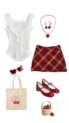 Cutesy Style Outfits, Red Outfit Coquette, Coquette Vintage Outfits, Coquette Outfits Black Women, 2021 Coquette Outfit, Coquette Cowgirl Outfit, Easy Coquette Outfits, Coquette Dollette Outfits, Red Vintage Outfits