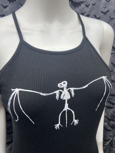 This is a Bat skeleton bodysuit. This has a bat image screen printed on the front. 95% cotton / 5% spandex These are handmade screenprinted and slightly vary from the photo. Please feel free to email me any questions. Thanks for looking. Due to an influx of incorrect addresses if a package is returned, you must pay the shipping cost to resend the item to you. The seller is not responsible for any lost or stolen packages. Fitted Halloween Festival Bodysuit, Fitted Bodysuit For Halloween Festival, Gothic Bodysuit For Halloween Costume Party, Gothic Black Bodysuit For Halloween, Black Gothic Bodysuit For Halloween, Black Gothic Bodysuit For Costume Party, Fitted Bodysuit For Summer Cosplay, Black Stretch Bodysuit For Festivals, Printed Fitted Cotton Bodysuit