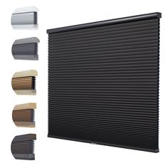 three different shades of black and brown are shown in front of each other, including the blinds