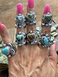 New without tags ARTISAN : Eli Skeets MAIN STONE : Turquoise SIZABLE : Yes METAL : Sterling Silver JEWELRY TYPE : Rings These amazing Custom Turquoise Heart rings are made by the Navajo artist Eli Skeets. Each stone is natural and hand picked so no stone will be the same as any other. (Please understand each stone will vary and will not be exact as the next one.) These rings are signed and stamped Sterling. Please contact us with any questions. Exported By exportyourstore.com Heart-shaped Turquoise Ring, Handmade Turquoise Heart-shaped Ring, Handmade Heart-shaped Turquoise Ring, Turquoise Heart Ring, Heart Rings, Silver Heart Ring, Turquoise Heart, Turquoise Bracelet Cuff, Royston Turquoise