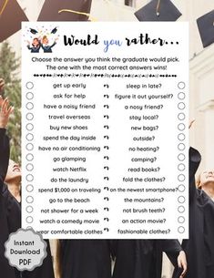 2022 Graduation Party Game Would You Rather Party Game | Etsy Grad Party Games Indoor, Grad Party Games, Office Retirement Party, Wedding Anniversary Party Games, Anniversary Party Games, Graduation Games, 25th Wedding Anniversary Party, Graduation Party Games, 61 Birthday