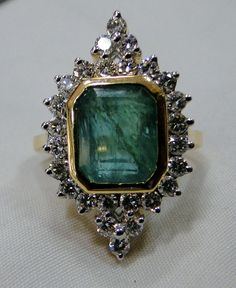 Emerald Ring, vintage 18K solid gold hallmarked Natural Emerald Diamond gemstone ring. Beautiful collection piece in very good condition. USA ring size -7.5 ( we can adjust size), size of top-30/17 mm, emerald weight-5.19 carat, diamond weight-1.18 carat VS G. Will supply with a certificate. Emerald Ring Vintage Antique, Rectangle Engagement Ring, Diamond Emerald Ring, Ring Rectangle, Gemstone Rings Vintage, Emerald Ring Vintage, Natural Emerald Rings, Emerald Diamond Ring, Gold Rings Jewelry