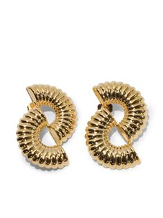 Elegant Semi-circle Metal Jewelry, Elegant Semi-circle Metal Earrings, Elegant Gold Semi-circle Earrings, Gold Semi-circle Metal Earrings, Elegant Yellow Gold Earrings With Gold-tone Hardware, Gold Earrings For Formal Occasions, Classic Gold-plated Earrings With Gold-tone Hardware, Elegant Hoop Earrings With Gold-tone Hardware, Elegant Semi-circle Brass Earrings