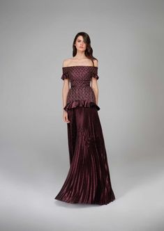 Hamda Alfahim, Lamé Fabric, Hamda Al Fahim, Dramatic Skirt, Star Dresses, Oscar Dresses, Deep Plum, Feminine Dress