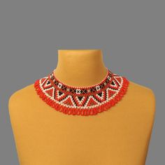 Beaded Bib Necklace Statement Accessories for Women Handmade - Etsy Ukraine Red Choker Necklace For Gift, Handmade Red Beaded Choker Necklace, Red Bohemian Beaded Necklace For Gift, Bohemian Red Beaded Necklace For Gift, Bohemian Red Bib Necklace With Round Beads, Red Bohemian Choker Necklace, Elegant Red Beaded Necklace With Colorful Beads, Elegant Red Beaded Necklaces, Elegant Red Beaded Necklace