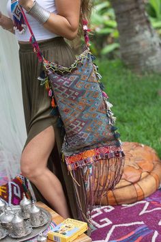 Bohemian Antique Buna Ikat Textile Bohemian Fringe Tassel Beaded Shoulder Bag Purse Boho Shoulder Bag, Boho Purse, East Timor, Textile Bag, Boho Purses, Fringe Bags, Vintage Beads, Tassel Bag, Beaded Statement Necklace