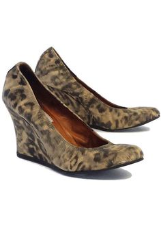 Current Boutique-Lanvin - Beige & Grey Leopard Print Leather Wedges Sz 5 Brown Synthetic Heels With Rubber Sole, Leopard Print Wedges, Grey Wedges, Shoe Websites, Grey Leopard, Grey Leopard Print, Leather Wedges, Fashion 2020, Printed Leather