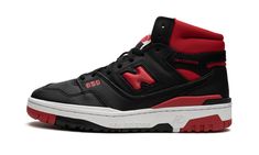 The New Balance 650 “Bred” is a two-tone, black-and-red colorway of the retro basketball shoe.  Essentially a high-top version of the New Balance 550, the 650 model has a thoroughly timeless look.  The “Bred” colorway features a black leather base and black leather overlays.  A red “N” logo can be found on the sides, while a red “650” logo appears on the lateral side of the forefoot.  The plush foam collar is covered in red mesh, while a classic “New Balance 650” logo appears on the tongue tag. Shoes For The Summer, New Balance 650, Air Jordan Nike, Nike New Balance, Balance 550, Retro Basketball Shoes, Jordan Model, Spaghetti Strap Bodycon Dress, Retro Basketball