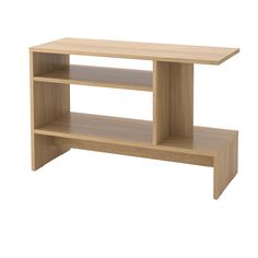 a wooden shelf with two shelves on one side and an open shelf on the other