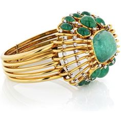 Mauboussin - Vintage 18K Yellow Gold Cabochon Green Emerald Cuff Bangle Bracelet Luxury Ornate Cabochon Bracelets, Bracelet Picture, Vintage Bangles, Gold Sign, Cuff Bangle Bracelet, Rich Green, Gold Bangle Bracelet, Green Emerald, Jewelry Business