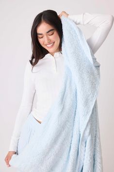 Wrap yourself in luxury with our light blue chenille cable blanket, featuring a reversible design with cozy faux sherpa fur. This blend of elegant chenille cable and soft sherpa perfectly combines style and warmth, ensuring you stay snug and chic. The blanket comes with a travel carrying case and is ideal for adding a touch of luxury to any space. Cable Blanket, Cables Blanket, Blue Air, Pj Sets, Carrying Case, Relaxation, Throw Blanket, Lounge Wear, Light Blue