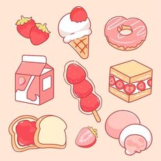 an assortment of food items on a pink background