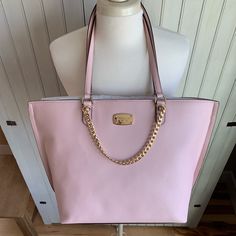 Gorgeous Michael Kors Tote Bnwt! A Bright Pastel Pink In Color With Gold Chain Detailing And Gold Hardware. Can Fit A Lot Inside! 100% Authentic From A Mk Store Pink Tote Bag With Chain Strap, Feminine Pink Michael Kors Bag, Trendy Pink Michael Kors Shoulder Bag, Pink Shopping Bag With Chain Strap, Pink Michael Kors Shoulder Bag For Errands, Everyday Pink Bags With Branded Hardware, Trendy Pink Michael Kors Bag, Pink Shoulder Bag With Branded Hardware For Errands, Bright Pastels