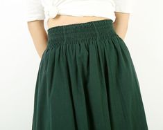 Boho linen skirt Elastic waist skirt high waist skirt maxi | Etsy Dark Green Skirt, Skirt High Waist, Elastic Waist Skirt, High Waist Skirt, Skirt Maxi, Brown Skirts, Winter Skirt, Boho Skirts, Skirt Long