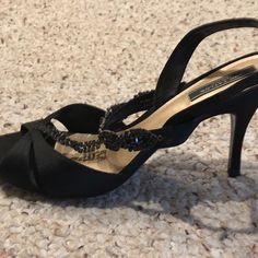 Ann Taylor Vintage Scarlett Black With Sparkling Straps And Buckle Slingback Sandals. - Side Buckle Adjustable To Fit. - Heel Height 3 Inch. Made In Brazil. Brand New With Original Shoe Box Full Retail Price $175 Tag On. Brand New. Never Been Worn. Elegant Synthetic Slingback Sandals With 4-inch Heel, Evening Sandals With Synthetic Straps, Evening Sandals With Straps Made Of Synthetic Material, Elegant Strap Heels For Night Out, Black Slingback Strap Sandals For Party, Evening Slingback Sandals With Open Toe, Open Toe Slingback Sandals For Evening, Elegant Open Toe Synthetic Slingback Sandals, Elegant Open Toe Slingback Sandals