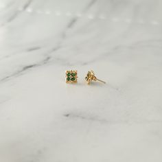 Emerald Stud Earrings .33cttw 14k Yellow Gold - Queen of Gemz 14k Stamped Diamond Earrings As Gift, 14k Gold Diamond Earrings As A Gift, Gold Emerald Earrings With Brilliant Cut, 14k Gold Diamond Gemstone Earrings, 14k Yellow Gold Diamond Earrings With Gemstone, Yellow Gold Diamond Gemstone Earrings In 14k, 14k Gold Emerald Cut Earrings For Gift, 14k Yellow Gold Diamond Gemstone Earrings, Emerald Cut Cubic Zirconia Earrings In Yellow Gold