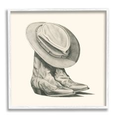 a drawing of a cowboy's hat and shoes