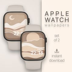 two apple watch designs with mountains and moon in the background