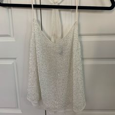 Racerback Cropped Length Top Covered In Shimmering Beads. Fully Lined (Both Layers Are Sheer). Hangs Really Nicely! New Without Tags. Comes With Spare Beads Uk 8/Us 4 White Beaded Top For Party, White Beaded Party Top, Summer White Tops With Pearl Embroidery, Beaded Crop Top, Cream Top, Cream White, Topshop, Crop Top, Size 4