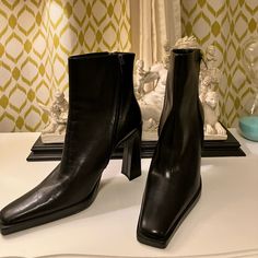 Sleek And Sexy, Never Worn, Nwot Nolan Black Boots Size 9 1/2, Gorgeous , Some Small Flaws Due To Storage, See Photos For Up Close Details Square Toe Faux Leather Platform Boots For Night Out, Fall Square Toe Heeled Boots With 4-inch Heel, Sleek Platform Heeled Boots, Chic Square Toe Boots For Night Out, Sleek Platform Boots For Fall, Sleek Fall Platform Boots, Fitted Faux Leather Heels With Square Toe, Trendy Heeled Boots With Square Toe For Night Out, Trendy Square Toe Heeled Boots For Night Out