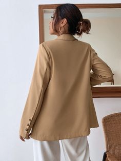 Khaki Elegant  Long Sleeve Cotton Plain Regular  Non-Stretch Spring/Fall Women Suits Luxury Neutral Blazer For Office, Cheap Beige Summer Blazer, Cheap H&m Blazer For Fall, Cheap Chic Beige Blazer, Luxury Fall Beige Blazer, Affordable Beige Blazer With Lapel Collar, Cheap Tailored Fall Blazer, Cheap Beige Blazer With Lapel Collar, Affordable Fall Button-up Blazer