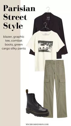 Green Cargo Pants Outfit Street Style, Olive Green Cargo Pants Outfit, Cargo Pants Outfit Street Style, Green Cargo Pants Outfit, Colored Pants Outfits, Parisian Street Style, Outfit Rotation, Green Pants Outfit, Olive Green Cargo Pants