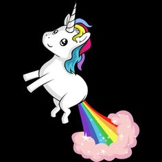 a white unicorn flying through the air with a rainbow