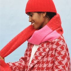 Questions? Leave A Comment Below! Christmas Fashion Editorial, Houndstooth Scarf, Chevron Scarves, Checkered Scarf, Color Block Scarf, Cable Knit Scarf, Houndstooth Coat, Orange Scarf, Scarf Knit